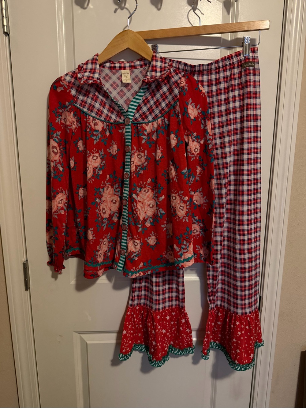 Matilda Jane Red Floral & Plaid Girls Pajama Set